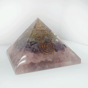 Pirámide orgonite de Cuarzo Rosa y Amatista